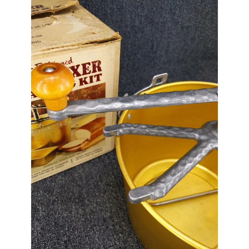Mirro Vintage Dough Mixer Bread Baking Kit Gold Aluminum Hand Crank Set